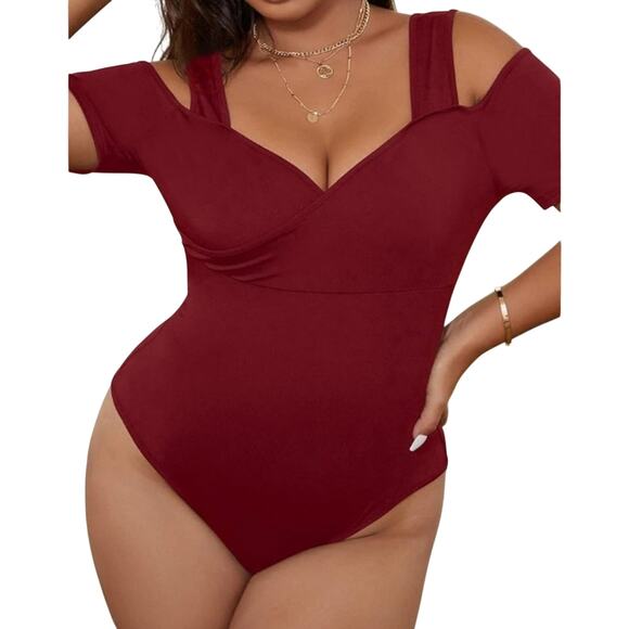 [B9] NWOT Burgundy Cold Shoulder Bodysuit, Size 0X - Picture 1 of 4